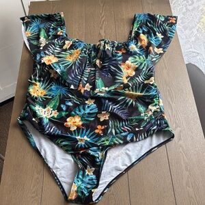 Tropical Floral Off-Shoulder Swimsuit